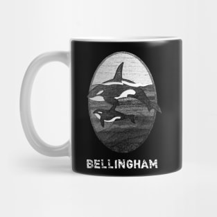 Bellingham WA Orca Whales Sea Pandas Vintage Design Souvenir Mug